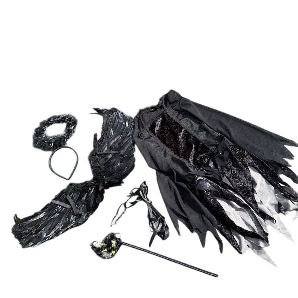 Dark Angel Costume Set XS Black Dress Wings Halo‎ Wand cosplay Halloween gothic
